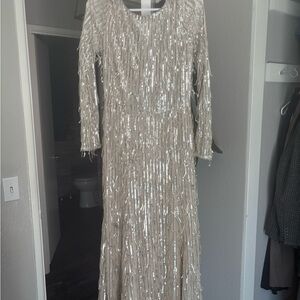 Beaded Sequin Evening Gown in Champagne